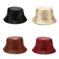 Landfond Accessory Vintage Reversible Fisherman Hat Pu Leather Foldable Flat Outdoor Bucket Hats