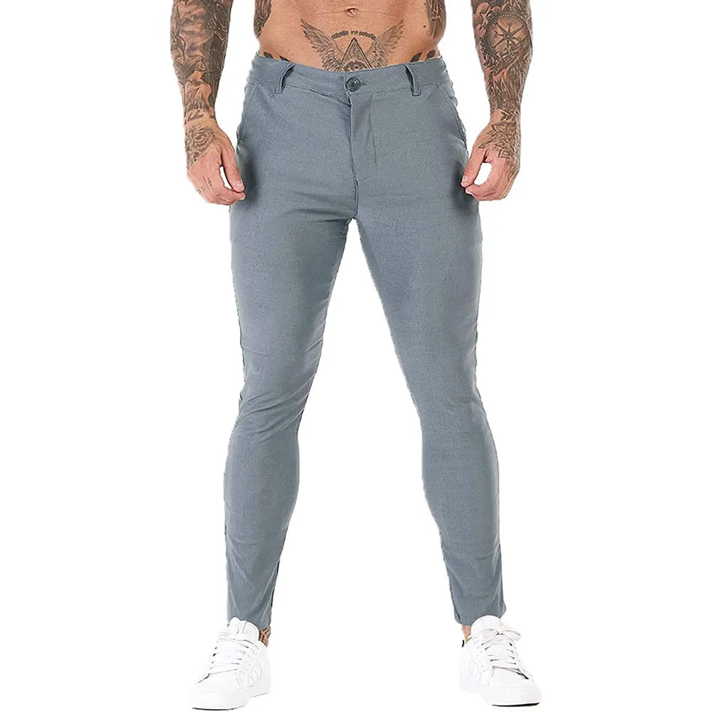 Shinesia Men's Plus Size Slim Fit Woven Cotton Casual Pants Eco-Friendly Breathable Lightweight Mid Waist Pleated Front Zipper