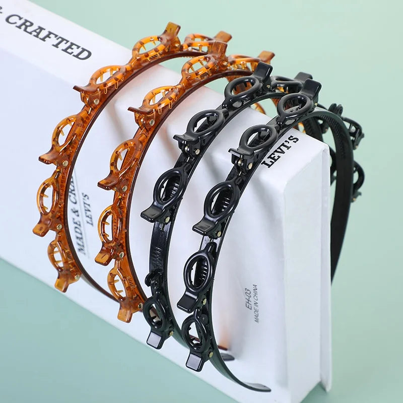Acrylic Plastic Double Bangs Layer Twist Plait Hairstyle Tool Hairpin Hairband Clip Braided Band Hair Twister Headband With Clip