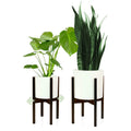 Mid-Century Bamboo Adjustable Indoor Plant Stand with Saucer Flower Pot Holder for Home Use
