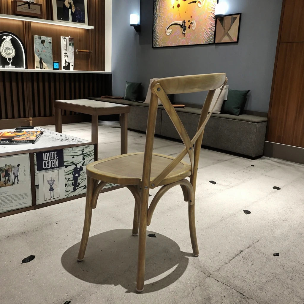 American Vintage Solid Beech Wood Dining Chairs Traditional Cross-Backed Durable for Outdoor Patio Cafe Wedding Events Hotel