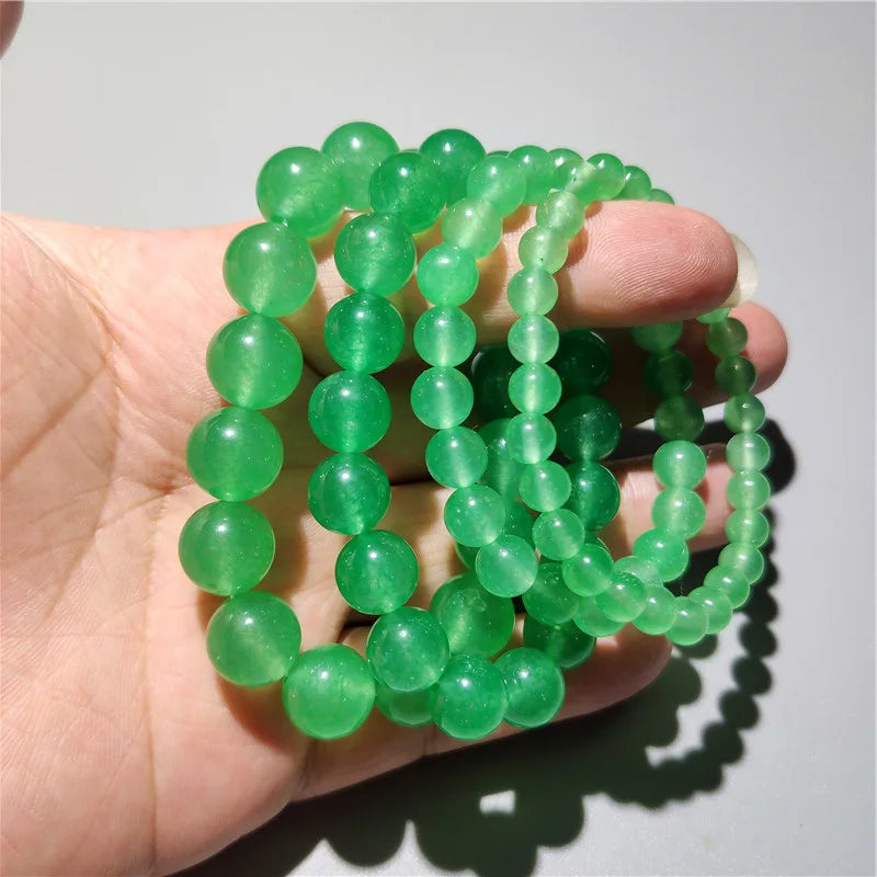 Women Men 6 8 10 12 14MM Healing Crystal Beads Emerald Green Jade Bracelet Stretch Bangle Natural Green Agate Bracelet