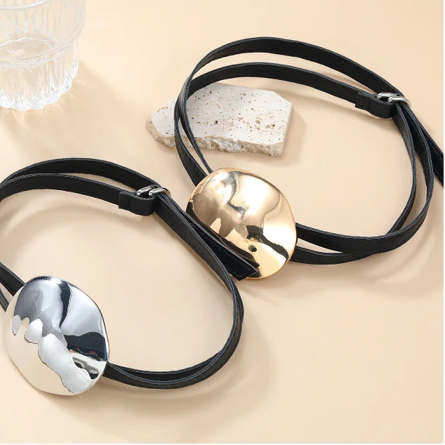 New ZA Necklace Punk Leather Choker Necklace for Women Statement Oval Metal Pendant Necklace Jewelry Collar Gifts