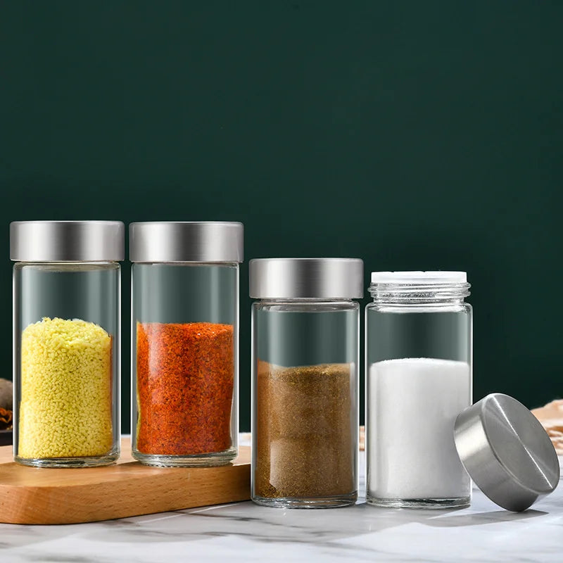 Spice Bottles Clear Glass Container Jars with Lids Labels for Kitchen