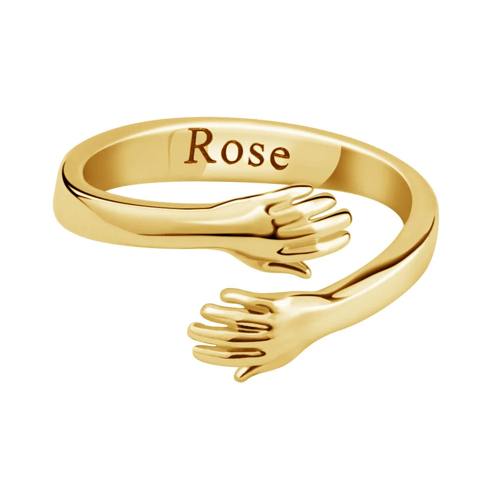 Wholesale Vintage Adjustable Gold Plated Stainless Steel Carving Couple Love Hug Hand Rings
