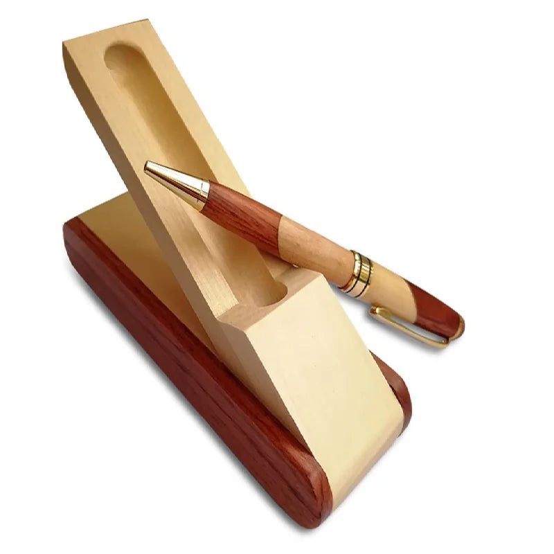 Eacajess Luxury Black Metal Ballpoint Pen Gift Set 0.5mm Writing Width with Nice Ink Writing Gel Refills and Wooden Body