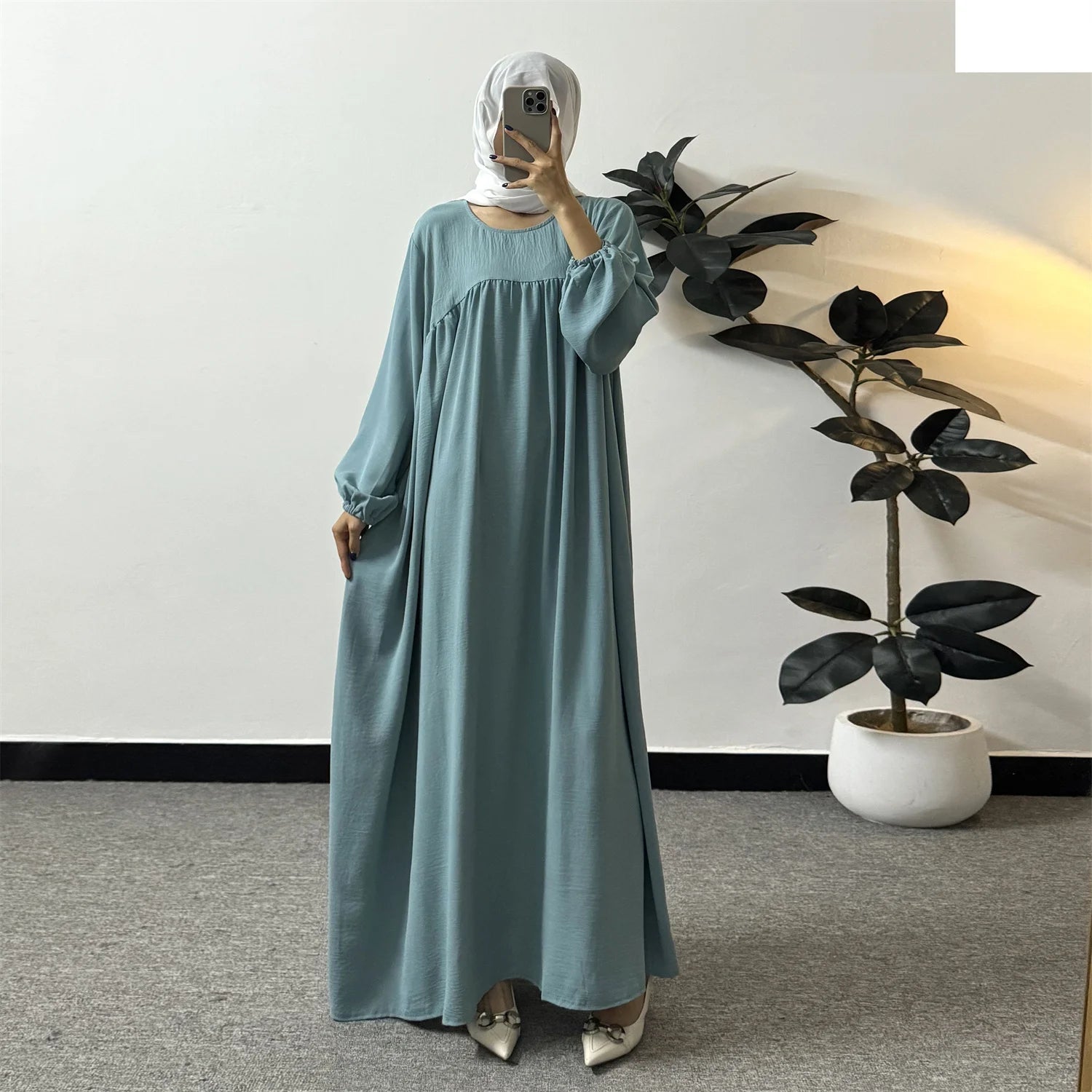 Islamic Clothing Full Sleeve Loose Prayer Dresses O-neck Solid Ramadan Maxi Dresses Women Kaftans Abaya Muslim Modest Dresses