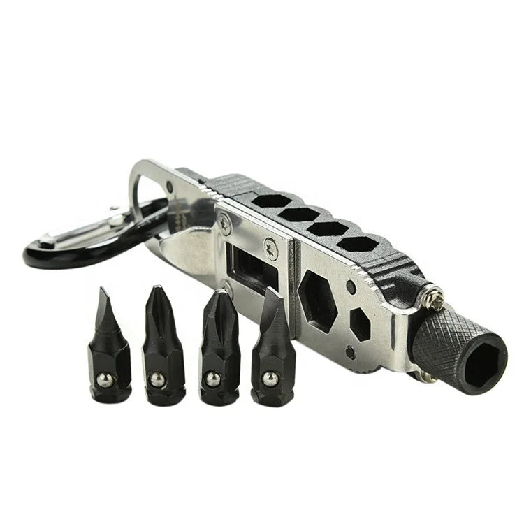 Stainless Steel Magic Multi Function Bicycle Repair Tool Outdoor EDC Magnetic Multipurpose Screwdriver Set with Carabiner
