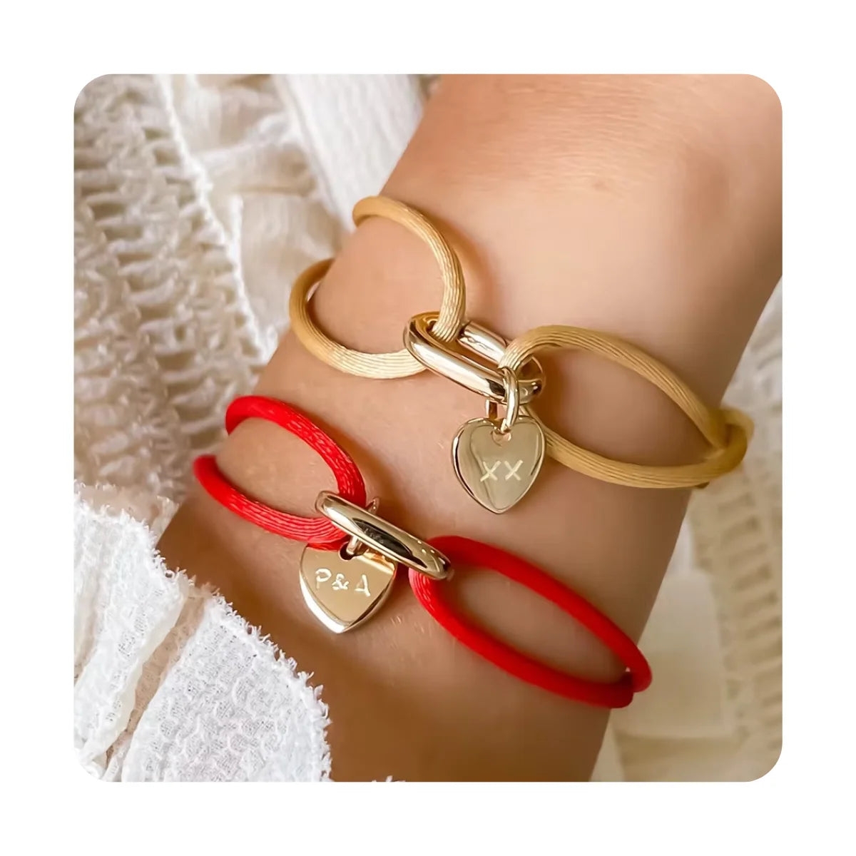 Wholesale Inspire Jewelry Bijoux Acier Inoxydable Braided Cord Rope Bracelet Heart Charm Logo Personalized Engraved Bracelets