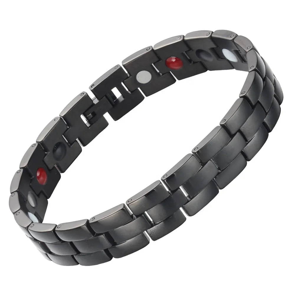 BioMagnetic Jewelry Mens Germanium Bracelet Black Stainless Steel Bracelets  Magnetic Health Bracelets Pain Relief for Arthritis