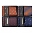 Popular Gold Brown Tie and Cufflink Gift Set Men Checked Tie and Pocket Square Set in Gift Box