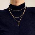 Wholesale New Vintage Fashion No Fade Simple Stainless Steel 18k Gold Multi Layered Women Cross Necklace