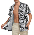 Gothic Skull and Rose Full Print Men's Short Sleeve Button Down Vintage Black Hawaiian Shirt Party Beach Shirt Regular Fit Top