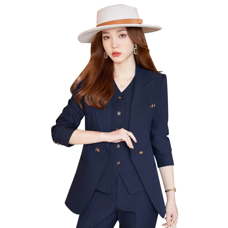 Wholesale   Suits Ladies  Sets Spring Autumn Winter Formal Suits Office  Business Women Navy Blue