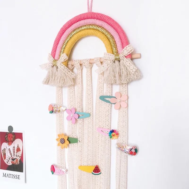 Wall Rainbow Lace Belt Storage Hair Bow Holder Organizer Hanger for Hair Clips Accessories