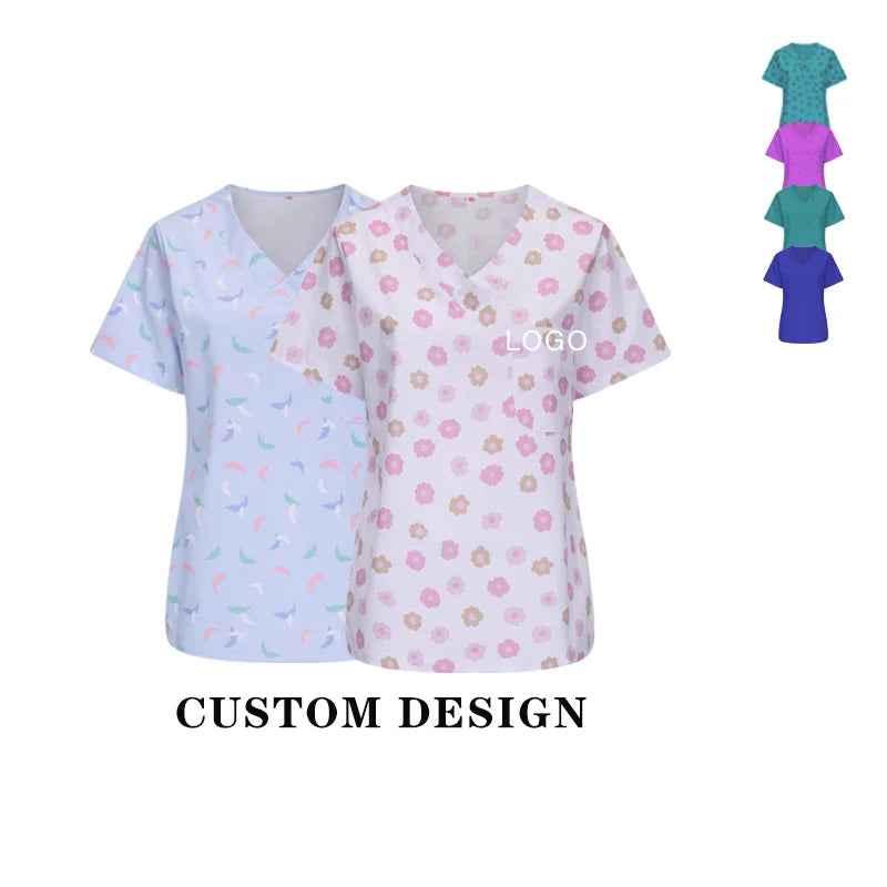 Wholesale 100% Pure Cotton Nature Pattern Surgical Uniforms Custom Printed Scrubs Uniform for Unisex MegaBDM