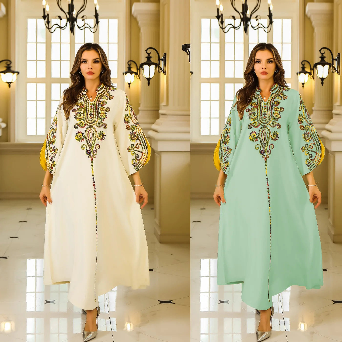 Long Robes for Middle Eastern Muslim Women Dubai-Style Travel and Leisure Dresses with Cord Embroidery Summer Fashion