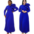 AM030116 Latest Design Elegant Evening Dress Solid Color O-Neck Long Sleeve 3D Decoration Pleated Long Dresses Women Party Dress