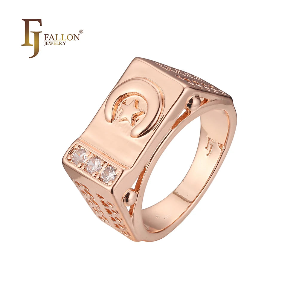 FJ Fallon Fashion Jewelry Islamic Temple Men's Rings Plated in Rose Gold Brass Based