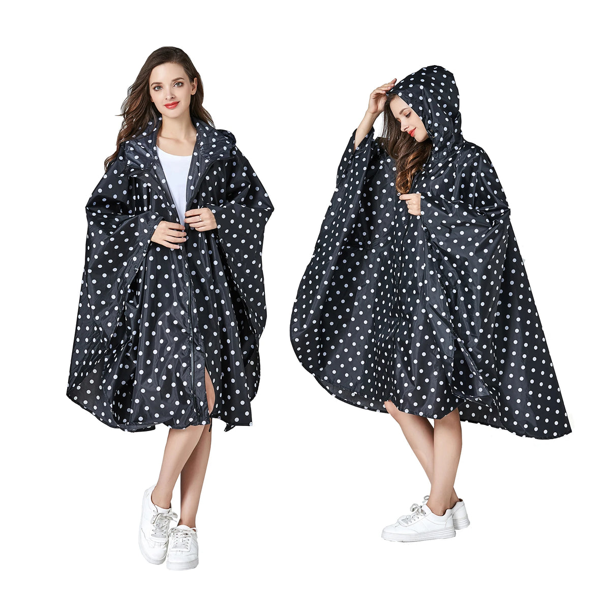 Women's Stylish Waterproof Polyester Rain for with Colorful Print Hood and Zipper for Tour