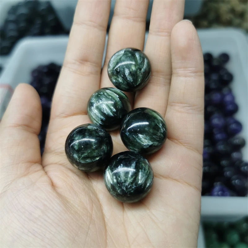 Wholesale Lot of Natural Green Seraphinite Gemstone Ball Spheres Loose Crystal Balls for Jewelry Making Supply