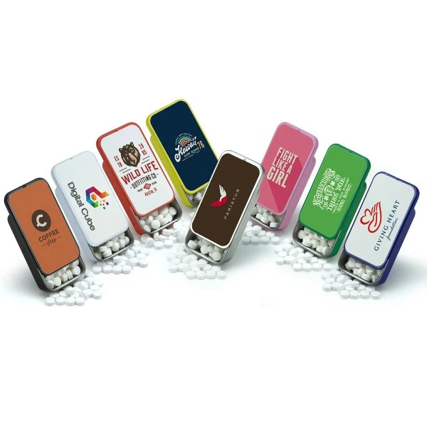 Wholesale Printing Embossing logo Food Grade Rectangular Slide Tin Small Lip Balm Sliding Mint Packing Tin Box