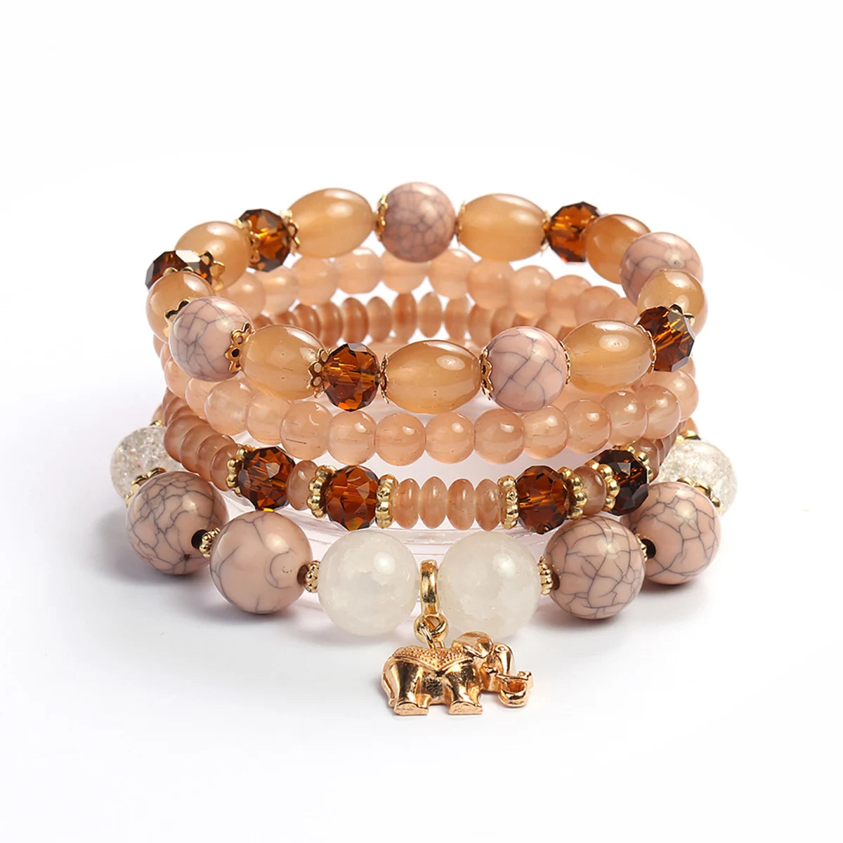 Wholesale Bohemian Fashion Women Handmade Elephant Animal Multilayer Seed Bead Bracelet Set Jewelry