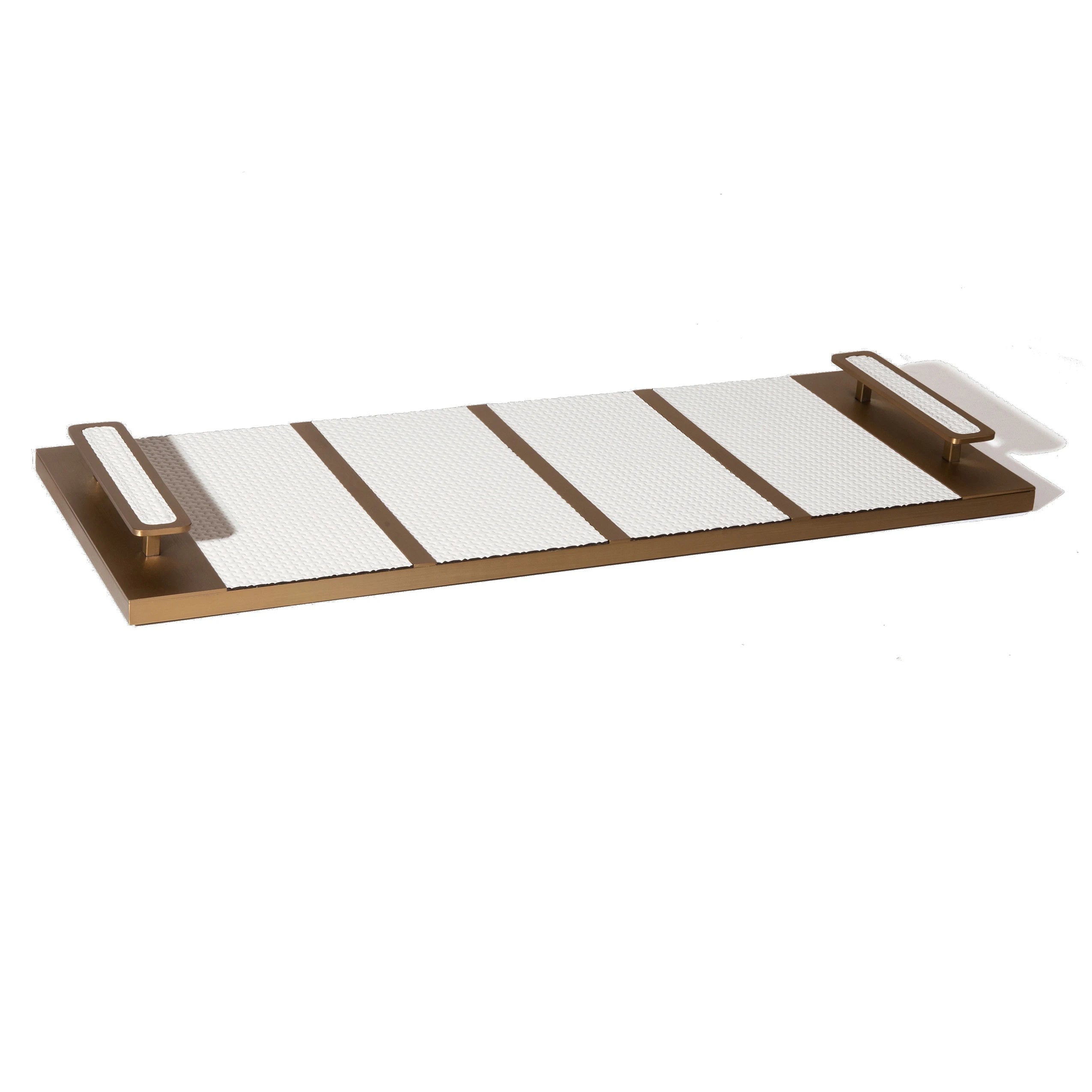 2023 S-730 Hot Selling European Home Decor Bronze Double Handle Rectangular Serving Tray for Hotel Featuring Luxury Leather