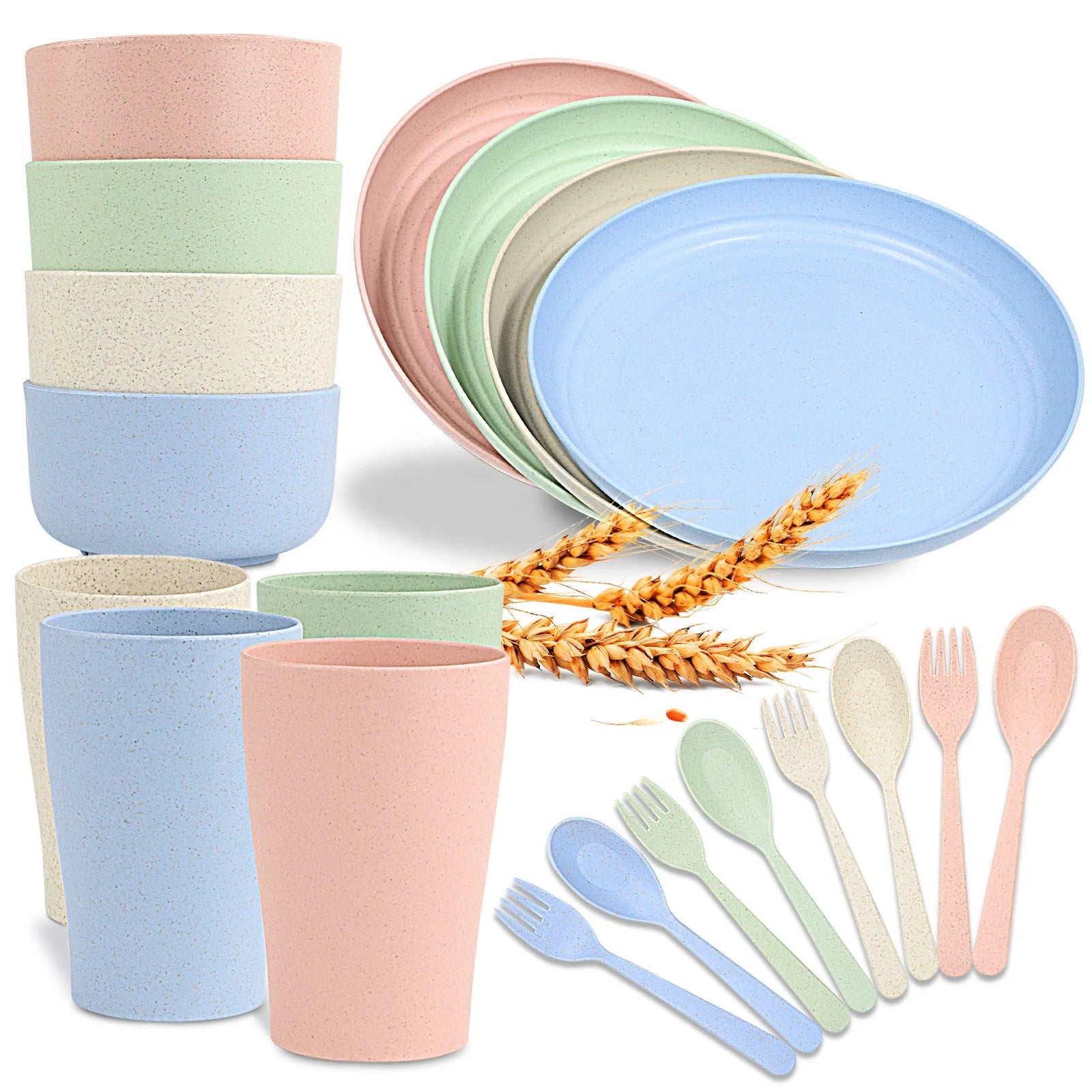 Unbreakable Microwave Safe Plastic Cooking Play Set Kitchen Luxury Dishes Set Plates Dinnerware Wheat Straw Dinner Set