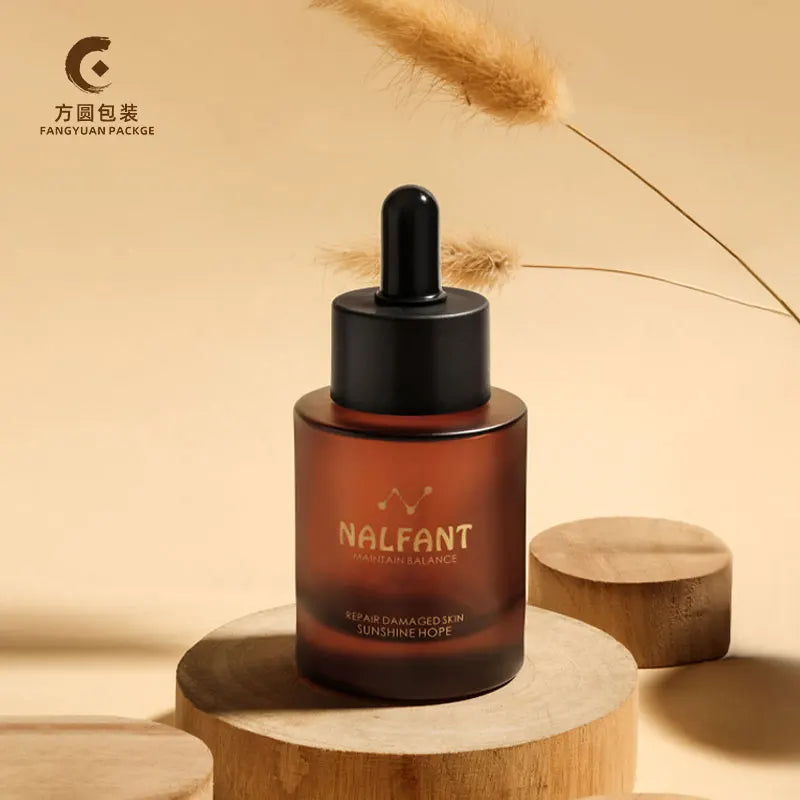 Cylinder Wide Lid clear Amber Frosted Green Thicken Bottom Glass Dropper Bottle Serum Essential Oil Cosmetic Packaging in Stock
