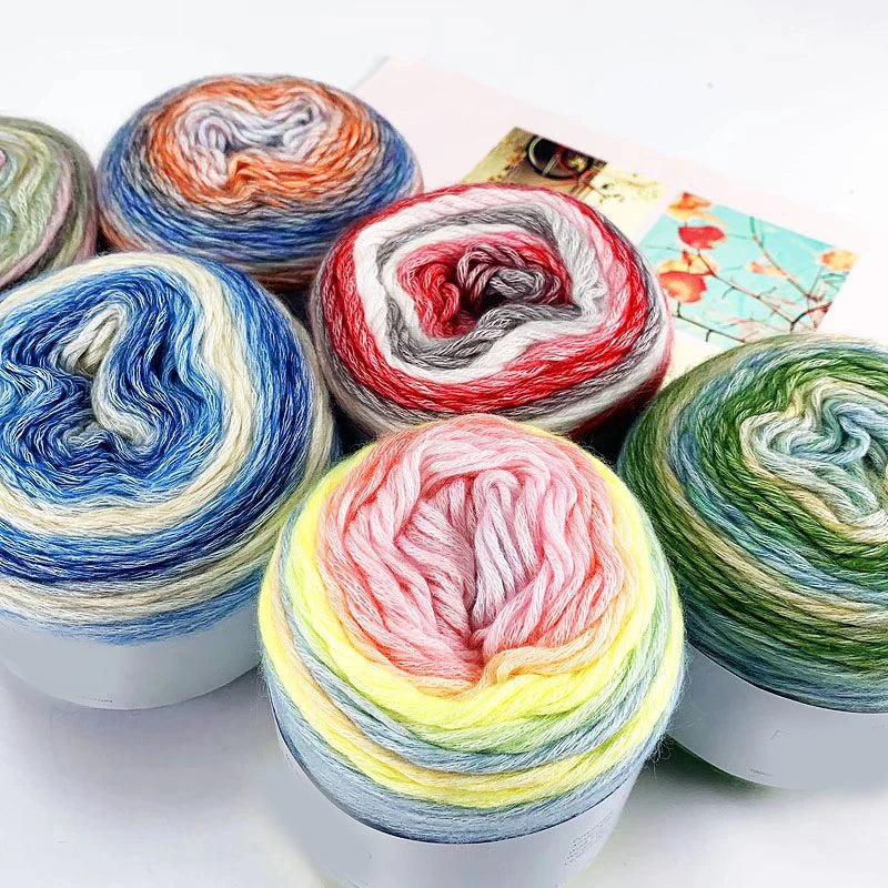 Charmkey Knitting Yarn Soft Cotton Acrylic  Blended Rainbow Cake Yarn  for Crochet Hat and Scarf