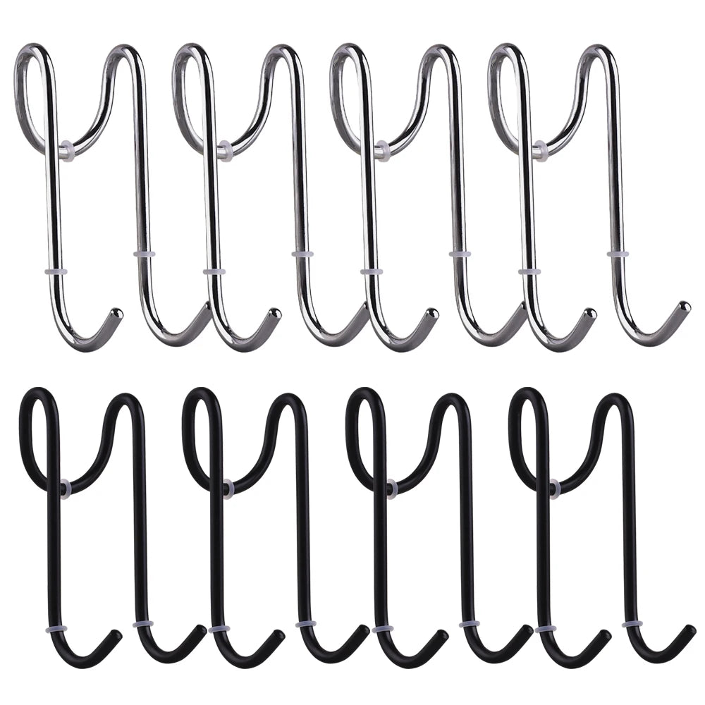 Over Shower Glass Door Hook Stainless Steel Double Side S Door Hooks Bathroom Frameless Drilling-Free Hanger Sliver Black