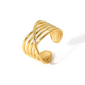 Multi Layers High Quality 18K Gold Plated Geometric Crossing Ring Non Tarnish Stainless Steel Rings for Wome