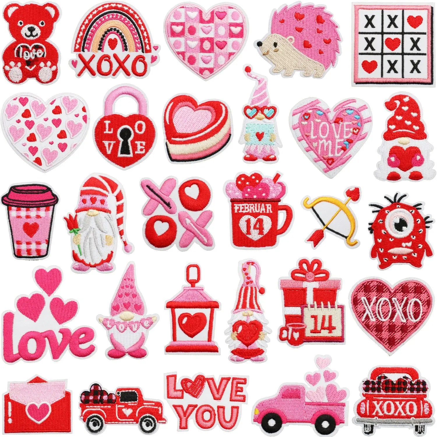 Iron on Embroidery pink  Valentine Day Red love Heart Coffee Bear Cup  Wedding Patch for Girls