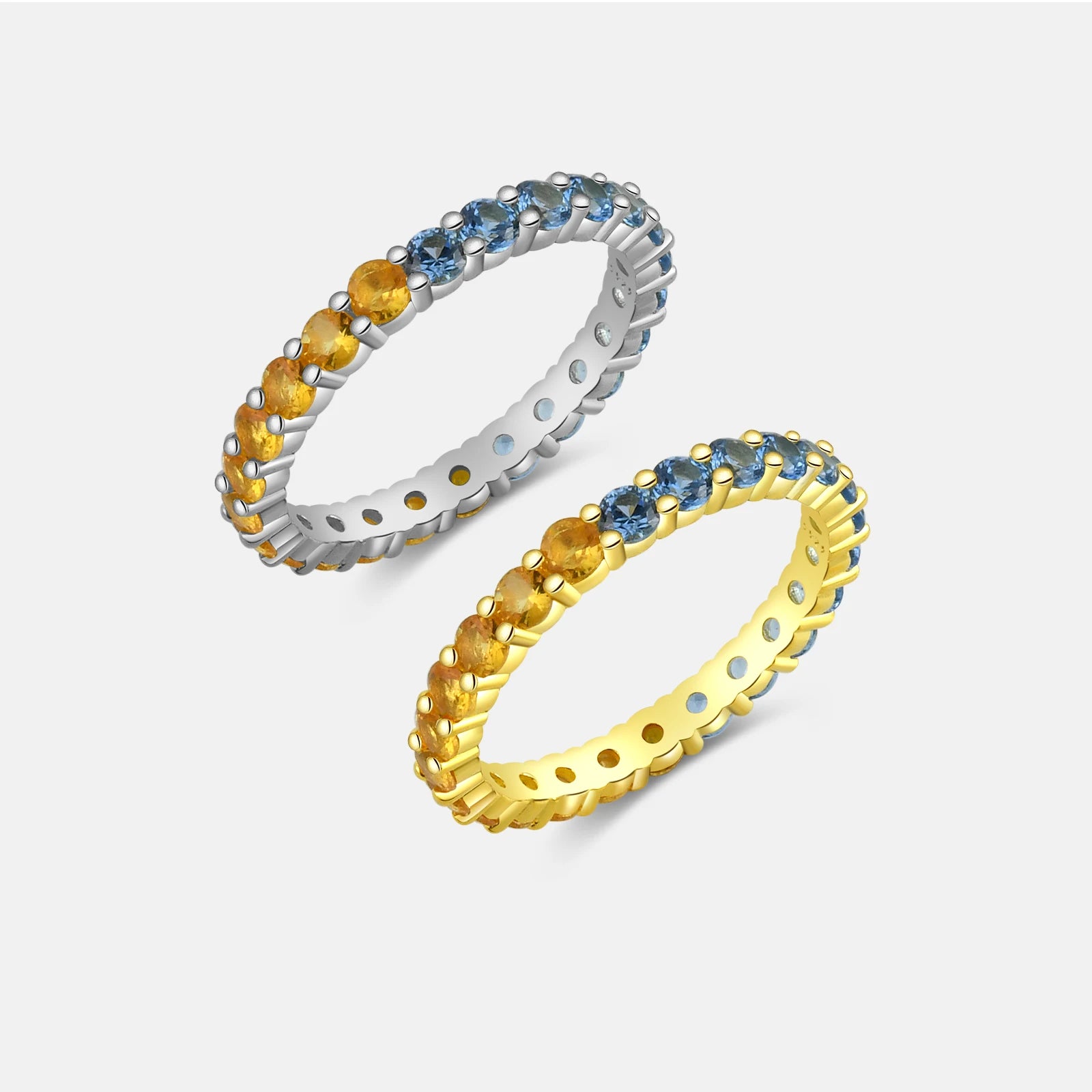 FUAMAY Fashion Jewelry Dainty 925 Sterling Silver Rings Simple Double Color Blue Brown Tennis Finger Ring