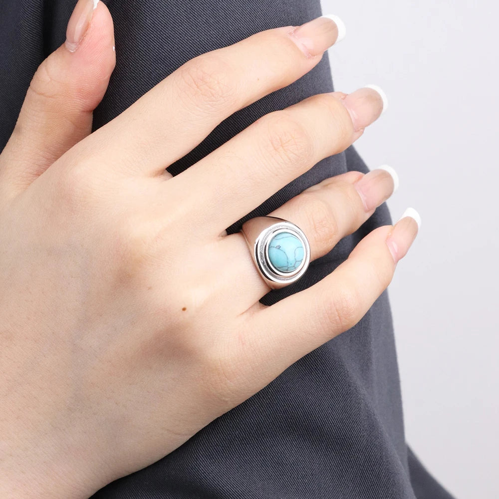 Chris April 316L Stainless Steel Gold Plated Malachite Gem Stone Signet Ring for Women