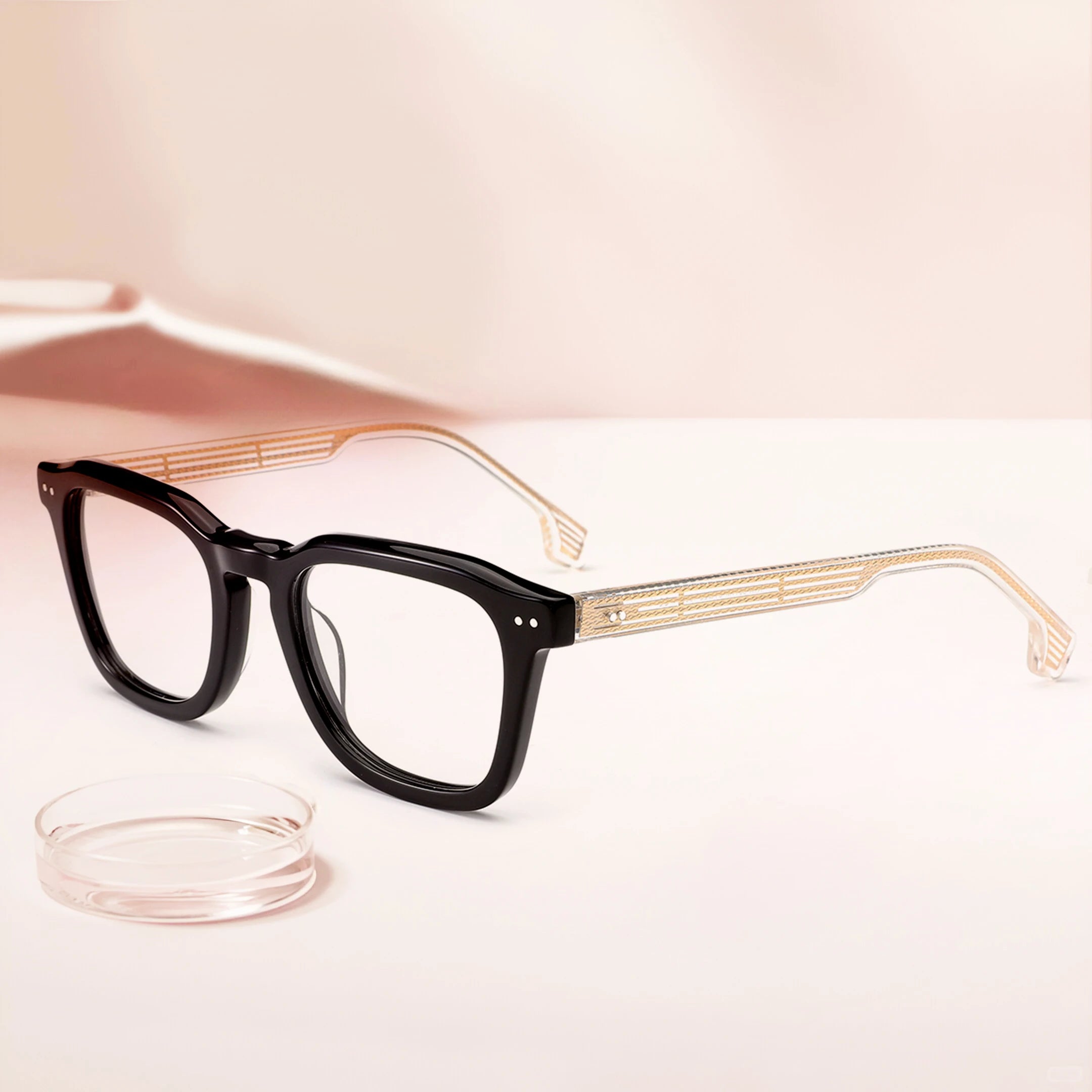 Customizable Classical Transparent Square Metal Splicing Optical Acetate Eyeglasses Non-Prescription Lens for Computer Style