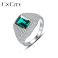 CZCITY AAA Diamond Wedding Jewelry Tiny CZ Paved Elegant Square Emerald Crystal Stone Wedding Cubic Zirconia Rings