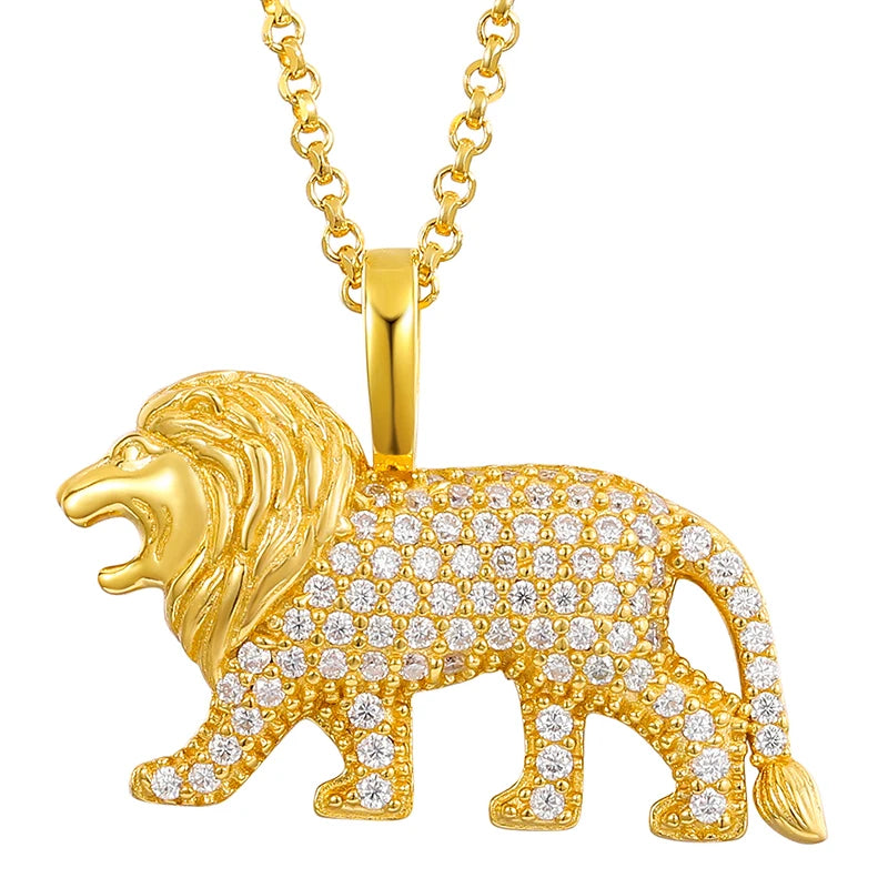 Drop Shipping 2022 New Arrival 18K 925 Sterling Silver VVS Moissanite Lion Pendant Necklace for Men Women