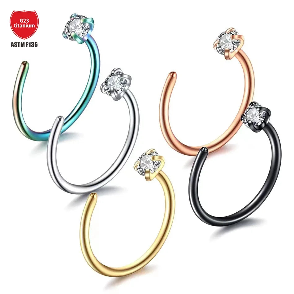 Evorte ASTM F136 Titanium C Shape Huggie Earrings Prong Set Cubic Zircon Horseshoe Septum Piercing Nose Rings Fashion Jewelry