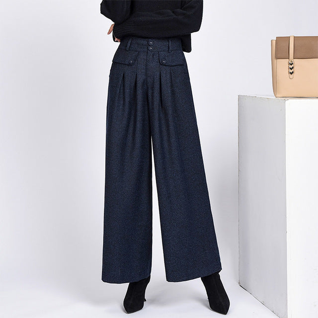 Winter Warm Women's Pants Female High Waist Pleated Wide Leg Pants Capris for Women Trousers Woman Plus Size