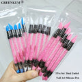5Pcs Set Pink Dual Ended Rhinestone Nail Art Silicone Pen Sculpture Pen 3D Flower Carving DIY Manicure Brush Nail Dotting Pen