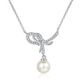 S925 Sterling Silver Moissanite Diamond Pearl Bow Pendant Necklace Classic Premium 925 Silver Jewelry for Wedding Engagement