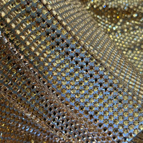 HY033 Light Brown Spandex Tulle With Peach Gold square Rhinestones Strass Fishnet Rhinestone Fabric for Dress Curtain