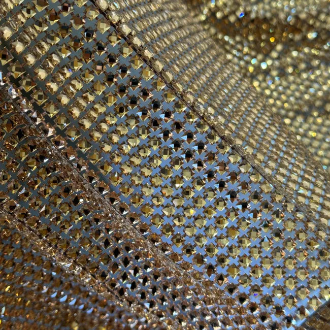 HY033 Light Brown Spandex Tulle With Peach Gold square Rhinestones Strass Fishnet Rhinestone Fabric for Dress Curtain