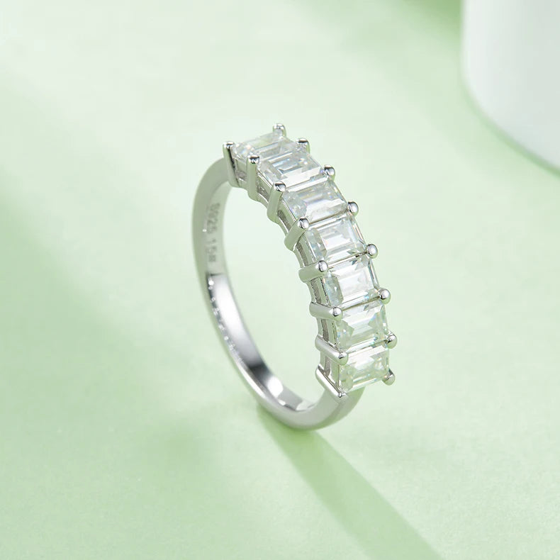 M95 Professional Jewelry Factory Custom 925 Sterling Silver Custom Men Wedding Emerald Cut Moissanite Half Eternity Band