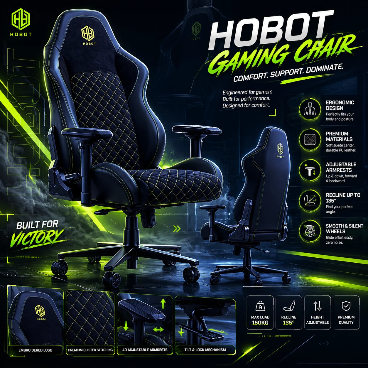 Lumbar Support Ideal for Prolonged Work & Gaming Custom Office Gaming Chair