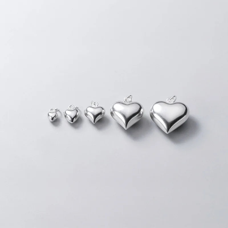 Sterling Silver Puffy Heart Charm S925 Silver 3D Heart Charms for Jewelry Making Supplies 4mm 6mm 8mm 13mm 15mm