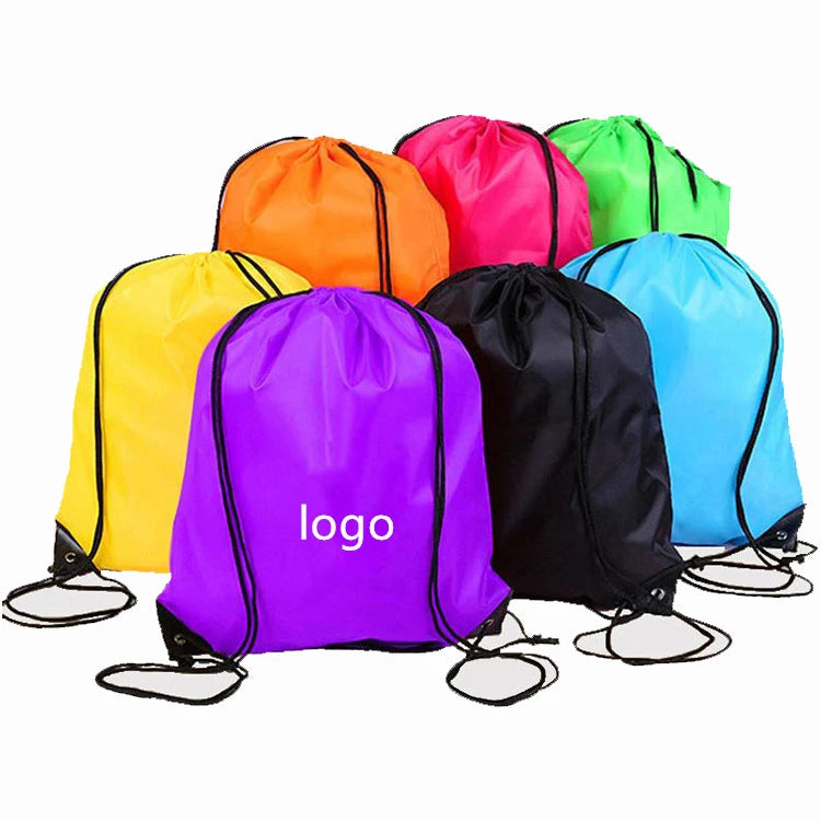 Wholesale 210D Polyester Nylon Drawstring Backpack Rope Custom Logo Waterproof Gym Sports Bag Lightweight Durable Promotion