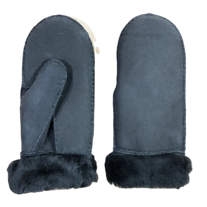 Sample Support Wholesale  Women Fashion Sheep Skin Leather Gloves Classic Winter Lambskin Gloves Mitten Sheepskin Mitten